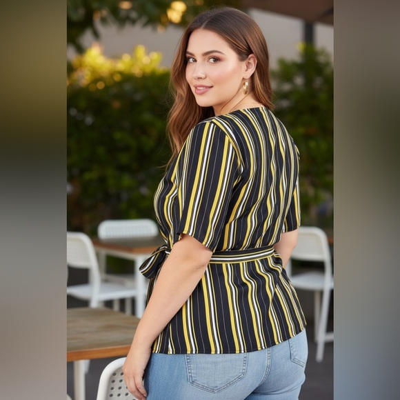 NEW•1X-3X•Cici Striped Tie Waist Top - Picture 3 of 7